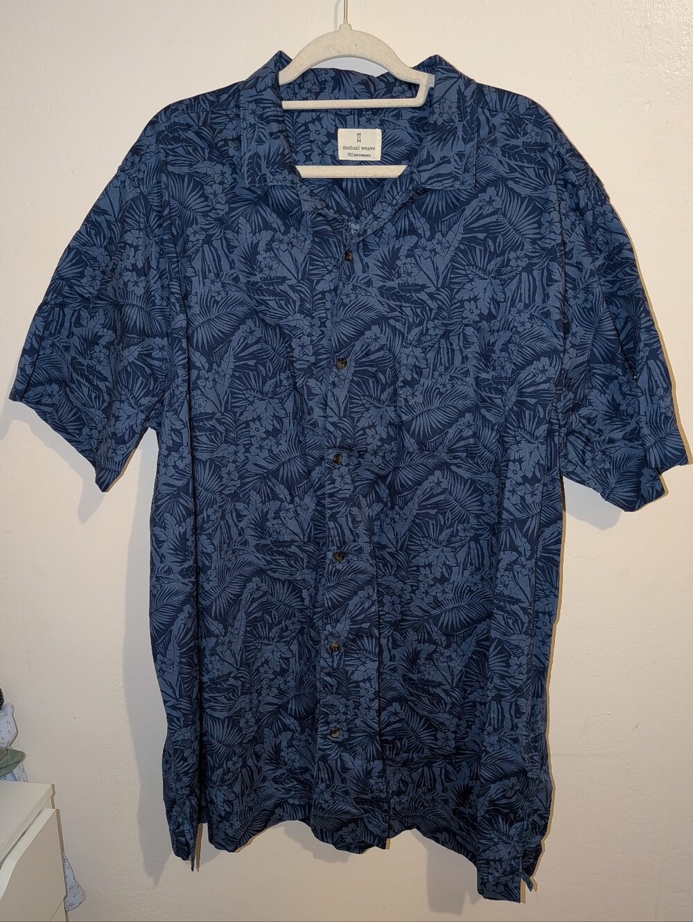 Blue Tropical Print Short-Sleeve Button-Up Shirt Size 2XLT